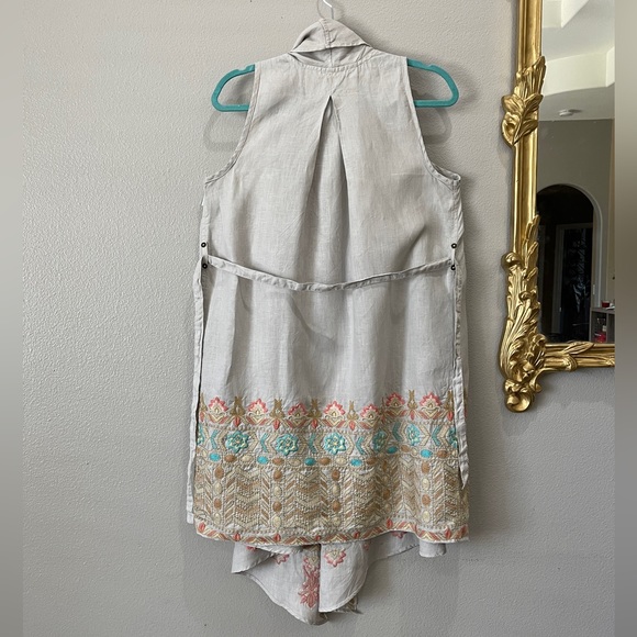 Johnny Was Los Angeles Linen Embroidered Tie Waist Vest Duster Kimono Long Line - Picture 10 of 12